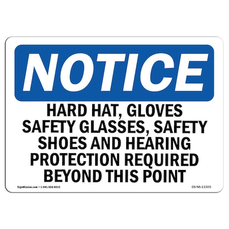 Signmission OSHA Sign, Hard Hats Gloves Glasses Safety, 18in X 12in Plastic, 18" W, 12" H, Landscap OS-NS-P-1218-L-13305
